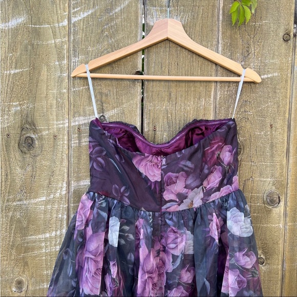 Purple Floral Strapless Bustier Chiffon Organza Maxi Dress 🌿 - Picture 9 of 11